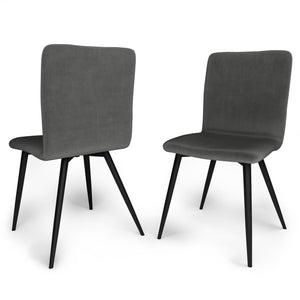 English Elm Baylor Velvet Dining Chair Set of 2 - Dark Grey Upholstered Curved Seat, Angled Black Metal Legs, Versatile B136P158474
