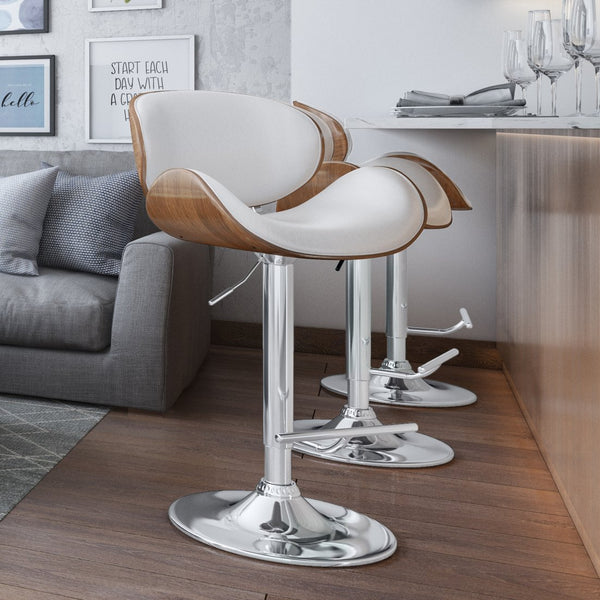 English Elm Marana Bentwood Adjustable Swivel Bar Stool - Modern White Vegan Leather & Chrome Base Comfort B136P158937