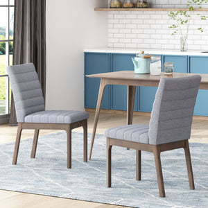 English Elm Christopher Knight Home® - DINING Chair Set of 2 Dark Grey Mid-Century Upholstered Fabric Seats with Channel Stitching & Splayed Rubberwood Legs 73471.00