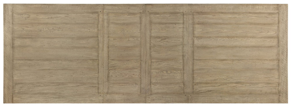 Hooker Furniture Ciao Farmhouse Trestle Dining Table 84" Expandable To 120" With Two 18" Leaves, Distressed Gray Natural Top 5805-75200-85