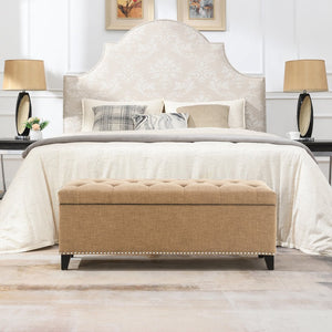 English Elm 47.5" Linen Tufted Storage Bench with Nailhead Trim and Hydraulic Hinge for Entryway W2671P450822