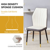 English Elm 4 Modern Dining Chairs With Stylish Pu Patterned Backrest and Black Metal Legs For A Comfortable Home Experience In The Kitchen, Bedroom and Office.