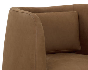 Sunpan Emilie Swivel Lounge Chair - Luxurious Nubuck Caramel Leather & Solid Oak Base for Ultimate Comfort