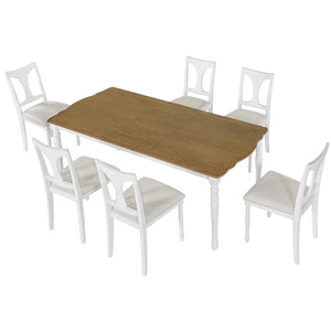 English Elm 7-Piece Extendable Dining Set with Removable Leaf and 6 Upholstered Chairs, Solid Rubberwood Legs, Seats 6 Natural+White N752S000030K