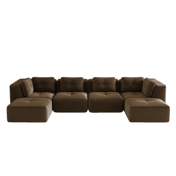 English Elm Modern Corduroy Modular Sectional with Tufted Cushions Two Ottomans Living Room Brown W714S01812