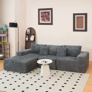 English Elm 112.99"Cloud Long-Pile Corduroy Sectional Sofa with L-Shape Chaise, Modular Deep-Seat Comfort for Living Room Grey W3276S00010