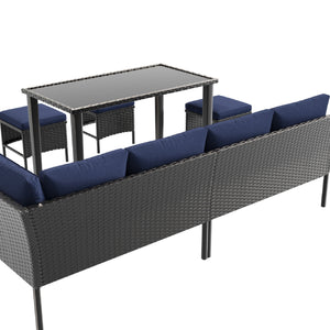 English Elm Small Space Outdoor Wicker Dining Set with Tempered Glass Table and Cushioned Seating W2071P281587