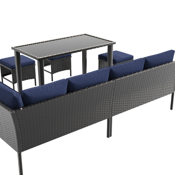 English Elm Small Space Outdoor Wicker Dining Set with Tempered Glass Table and Cushioned Seating W2071P281587
