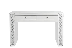 English Elm Nysa Mirrored Vanity Desk with Stool Beveled Glass Crystal Inlay Hollywood Glam B2726P446668