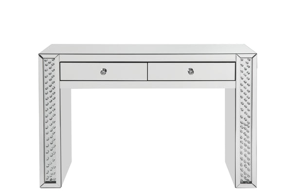 English Elm Nysa Mirrored Vanity Desk with Stool Beveled Glass Crystal Inlay Hollywood Glam B2726P446668