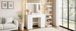 English Elm Vanity Desk Hollywood Led Mirror 11 Drawers 7 Tier Shelving White Glam Mdf N704G202309K