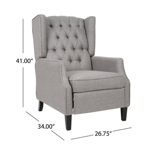 English Elm Christopher Knight Home® - Pushback Mid Century Wingback Recliner Chair with Rivet Trim, Upholstered Fabric Accent Seat for Living Room Grey 63486.00GRY