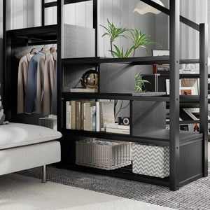 English Elm Queen Size Loft Bed With Integrated Storage, Metal Frame, Stylish Design For Kids, Teens, Adults W2580S00038-GIGA