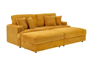English Elm 82 Inch Orange Corduroy Sofa With 2 Storage Footstools & 4 Toss Pillows – Stylish Comfort For Any Space W1658S00113