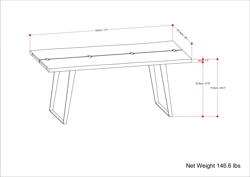 English Elm Delta Delta Dining Table handcrafted solid acacia wood 72"x36" live edge top with black iron legs durable finish Walnut B136P203497