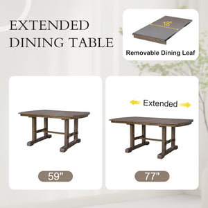 English Elm 6-piece Extendable Wood Dining Set with Linen Upholstered Chairs Bench Seats Eight Beige+Brown N752S000097D