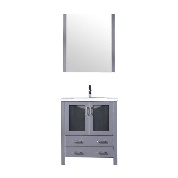 English Elm Dark Grey Bath Vanity Set With White Ceramic Top, Chrome Faucet & Matching 28" Mirror For Style & Storage B2731S01286