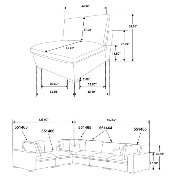 English Elm Murtagh Six Piece Modular Sectional Soft Fabric Lounge Sofa with Tapered Wooden Legs B062S01584