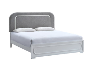 English Elm Milan Full Bed with Upholstered Headboard Led Frame Accents and Contemporary Design White B078S00705