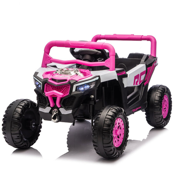 English Elm 12v Kids Electric Utv Ride on Toy with Parental Remote Swing Function and Shock Absorbers Pink W1578P368159