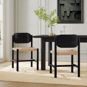 English Elm Wooden Beechwood Dining Chairs Handwoven Paper Rope Seats Bohemian Style Set of 2 N772P326290B