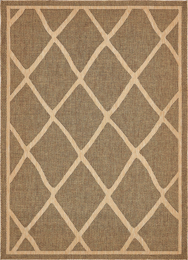 Unique Loom Outdoor Trellis Diamonds Machine Made Geometric Rug Brown, Tan/Gold 8' 0" x 11' 4"