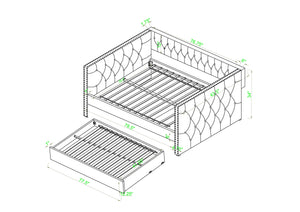 English Elm Luxurious Tufted Daybed with Nailhead Trim and Built-In Trundle — Elegant Rolled Arms, Plush Fabric Comfort Gray 86.22 L x 14.76 W x 9.06 H B011S01636