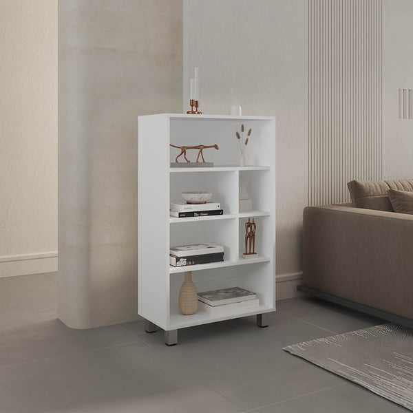 English Elm Bellagio 40" Tall Four-Tier Shelf Cabinet White – 6 Cubbies, Slim 23.6"W x 11.8"D Storage Solution B070P254750
