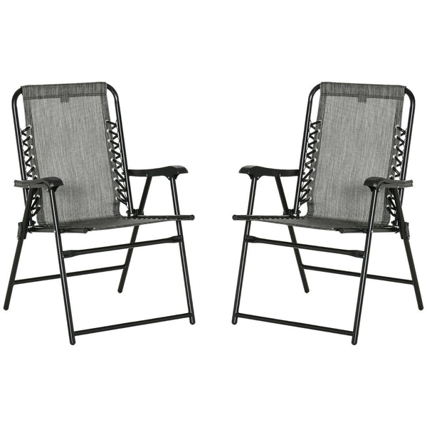 English Elm Outsunny Set Of 2 Portable Folding Bungee Sling Chairs For Camping, Beach, Backyard, Gray Mesh W2225P174102-GIGA
