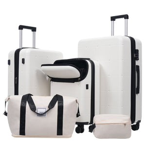 English Elm Luggage 5 Piece Hardside Abs Set with Front Access Carry on and Tsa Spinner Wheels White N732P391557K