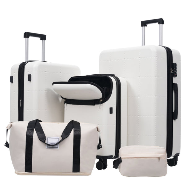 English Elm Luggage 5 Piece Hardside Abs Set with Front Access Carry on and Tsa Spinner Wheels White N732P391557K