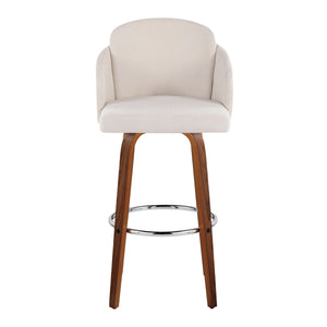 English Elm Fixed-height Swivel Barstools Velvet Seat Walnut Legs Chrome Footrest Set 2 B202S01899