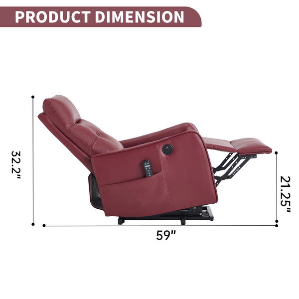 English Elm Wine Red Pu Leather Power Lift Recliner with Massage Heat and Usb Charging Port W1803P364112