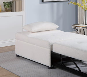 English Elm Contemporary Armless Sleeper Sofa Chair with Sherpa Tufted Seat, Pull-Out Bed & Accent Pillow, White B011P200214