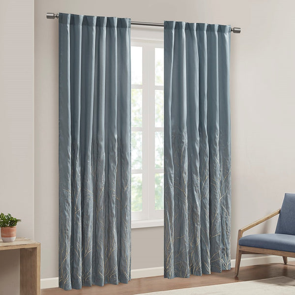 English Elm Curtain Madison Park Andora Faux Silk Embroidered Tree Branch Panel Lined Rod Pocket Back Tabs 50x84 Blue 3 L x 10.04 W x 7.09 H B03598037