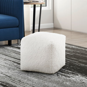 English Elm Modern Off-White Faux Fur Square Pouf Ottoman - Versatile Footstool & Extra Seating For Any Room B011P251655