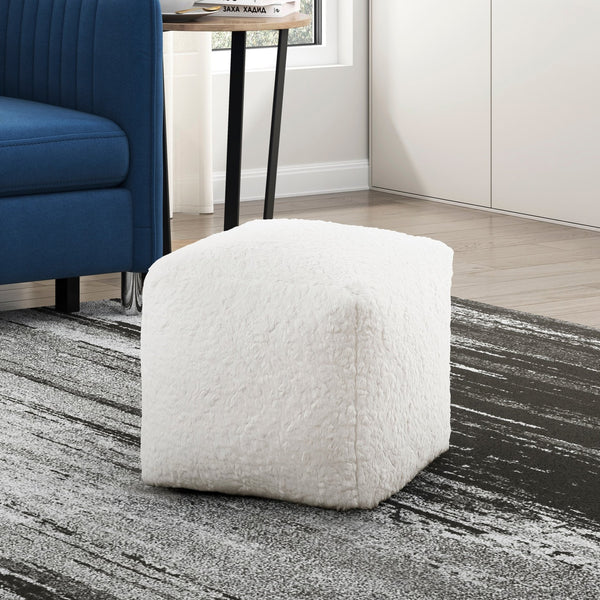 English Elm Modern Off-White Faux Fur Square Pouf Ottoman - Versatile Footstool & Extra Seating For Any Room B011P251655