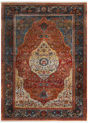 Unique Loom Baracoa Miramar Machine Made Border Rug Rust Red, Blue/Ivory/Olive/Orange/Red/Yellow/Gray 9' 0" x 12' 2"