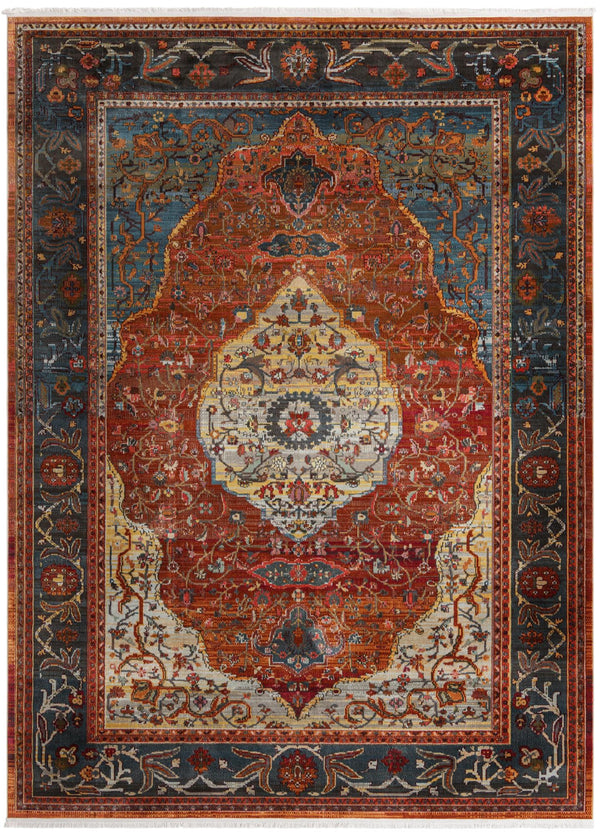 Unique Loom Baracoa Miramar Machine Made Border Rug Rust Red, Blue/Ivory/Olive/Orange/Red/Yellow/Gray 9' 0" x 12' 2"