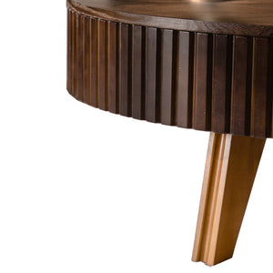 English Elm 39.37" Round Retro Coffee Table with Storage Mdf Top Solid Wood Legs Living Room W757P379484