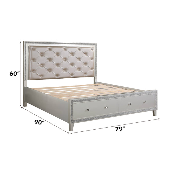English Elm Sliverfluff Champagne Pu Leather California King Bed with Led Lighting and Storage B2726S00317