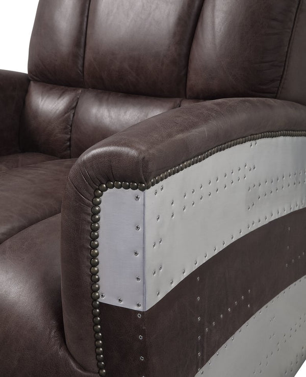 English Elm Brancaster Top Grain Leather Lounge Chair with Tufted Back and Aluminum Accents B2726P419523