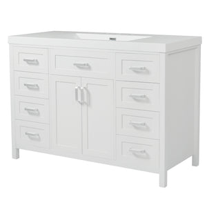 English Elm Christopher Knight Home® - 48" Bathroom Vanity with Sink Combo | 2 Doors 8 Soft-Close Drawers, Resin Top, Pine Legs White N759S337621K