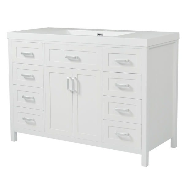 English Elm Christopher Knight Home® - 48" Bathroom Vanity with Sink Combo | 2 Doors 8 Soft-Close Drawers, Resin Top, Pine Legs White N759S337621K