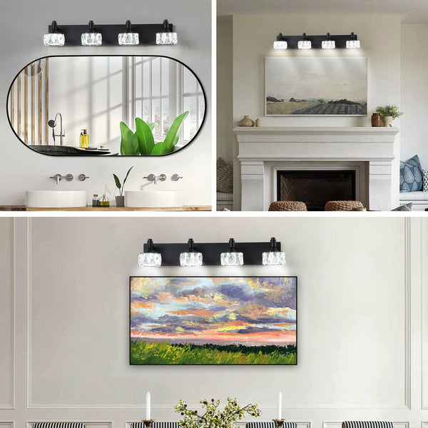 English Elm Modern Matte Black 4 Light Led Vanity Bar Crystal Shades Bathroom Wall Sconce W1340P206825