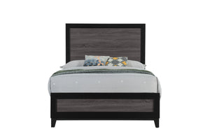 English Elm SOLUTO Modern Two-Tone Full Bed Frame with Solid Wood & MDF Construction, Rustic Gray Inlay Finish Black+ Gray 59.45 L x 37.44 W x 6.3 H B201P215849