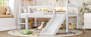 English Elm Twin Xl Solid Pine Loft Bed with Built-in Led Lighting and Storage Shelves Light White W1580S00364