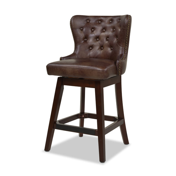 English Elm Jennifer Taylor Home - Holmes Tufted High-Back 360 Swivel Counter Stool in Mid Faux Leather — Handcrafted Comfort & Support Brown B2719P238379