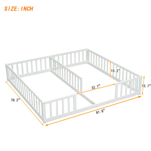 English Elm Double Twin Floor Bed With Safety Guardrails, Space-Saving Design In White For Cozy Shared Sleep W504P143286