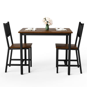 English Elm Dining Table Set 3 Piece Industrial Steel Frame with Melamine Top for Kitchen Nook Walnut W1162P424924